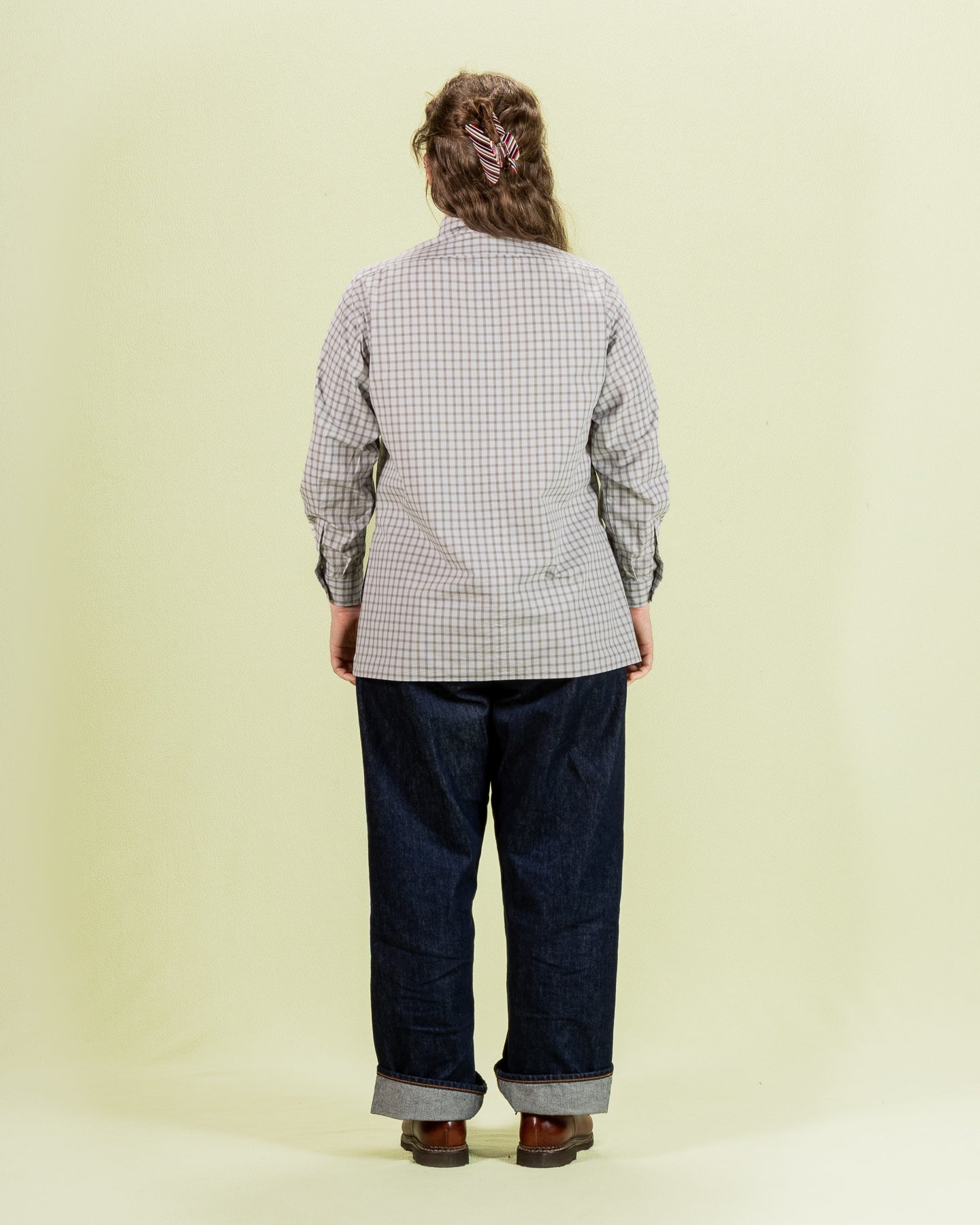 Senui Sally Side Slit Shirt - Green/Gray OG Typewriter Check 38/OS - Standard & Strange