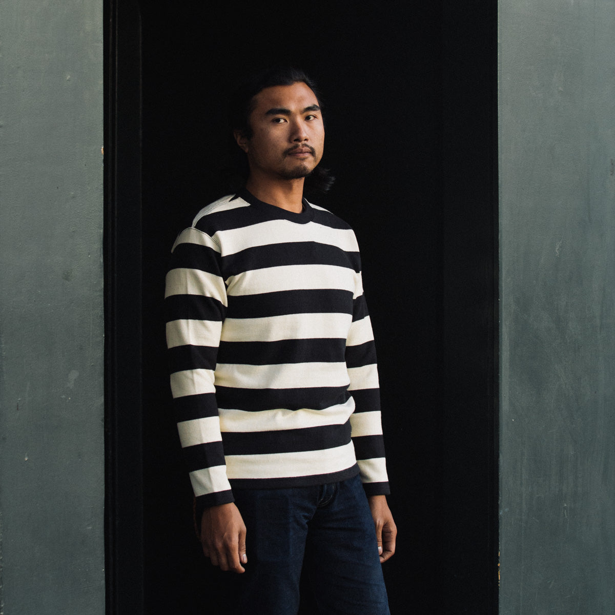 The Real McCoy's Buco Heavy Stripe Racing Jersey - White/Black - Standard & Strange