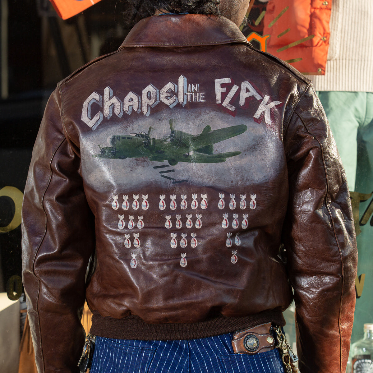 Eastman Leather Clothing Type A-2 Leather Jacket - 100th Bomb Group Chapel in the Flak - Standard & Strange