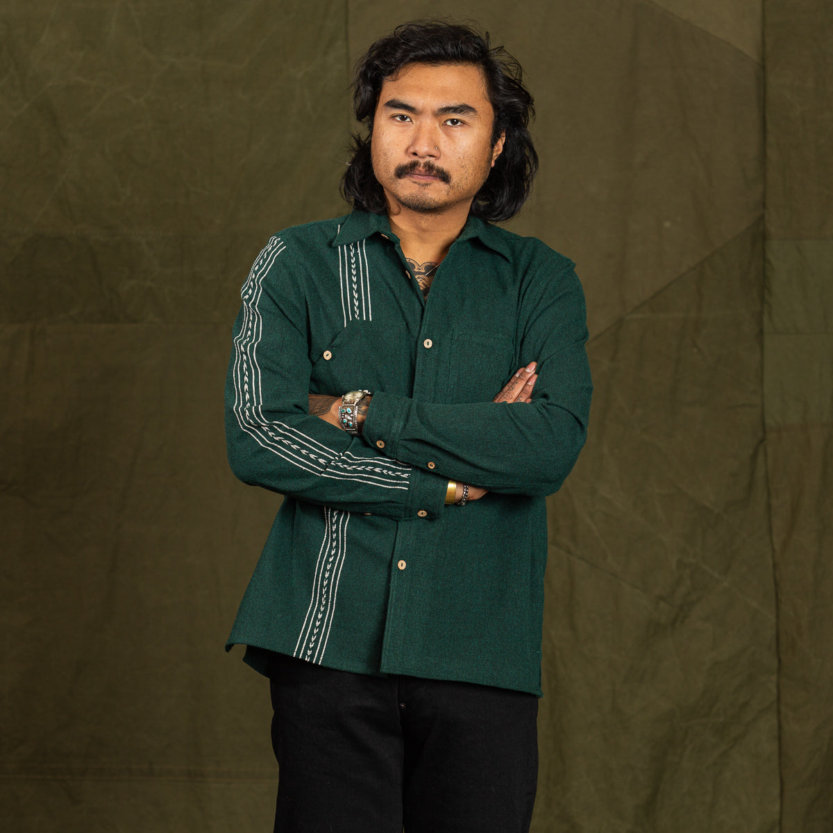 Graziano and Gutiérrez Work-Shirt - Green Striped - Standard & Strange