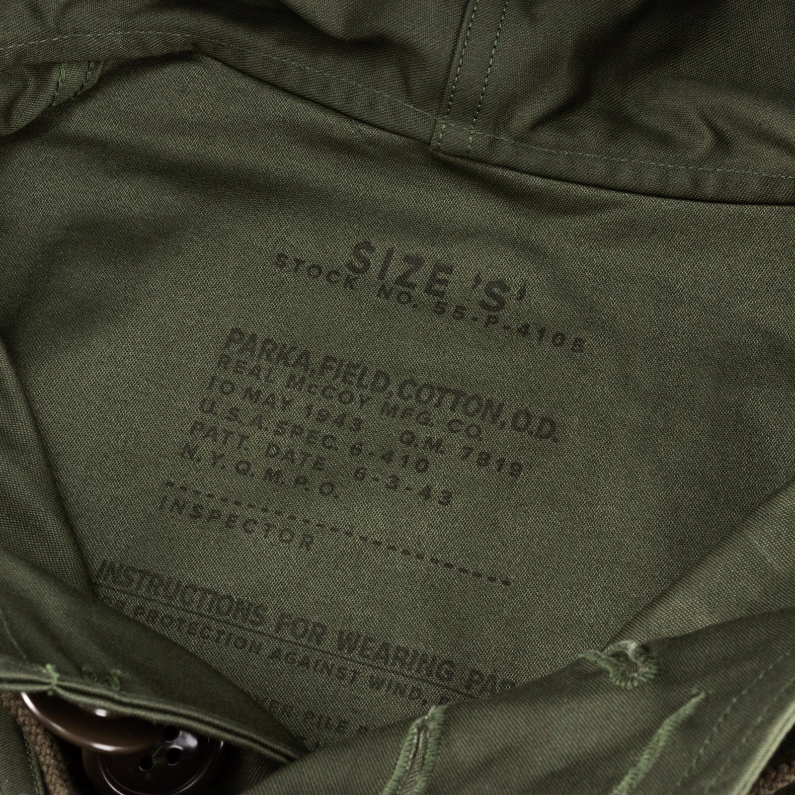The Real McCoy's PARKA, FIELD, COTTON, OD - Standard & Strange