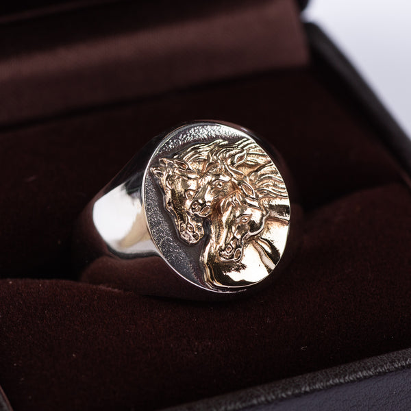 Pharaoh's Horse Ring - Oval - Silver x 10K Gold