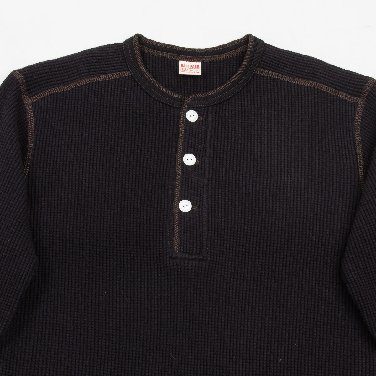 The Real McCoy's Joe McCoy Long Sleeve Waffle Henley - Black - Standard & Strange