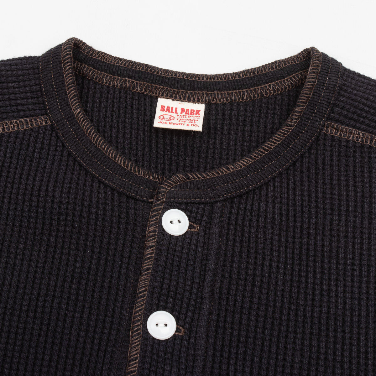 The Real McCoy's Joe McCoy Long Sleeve Waffle Henley - Black - Standard & Strange