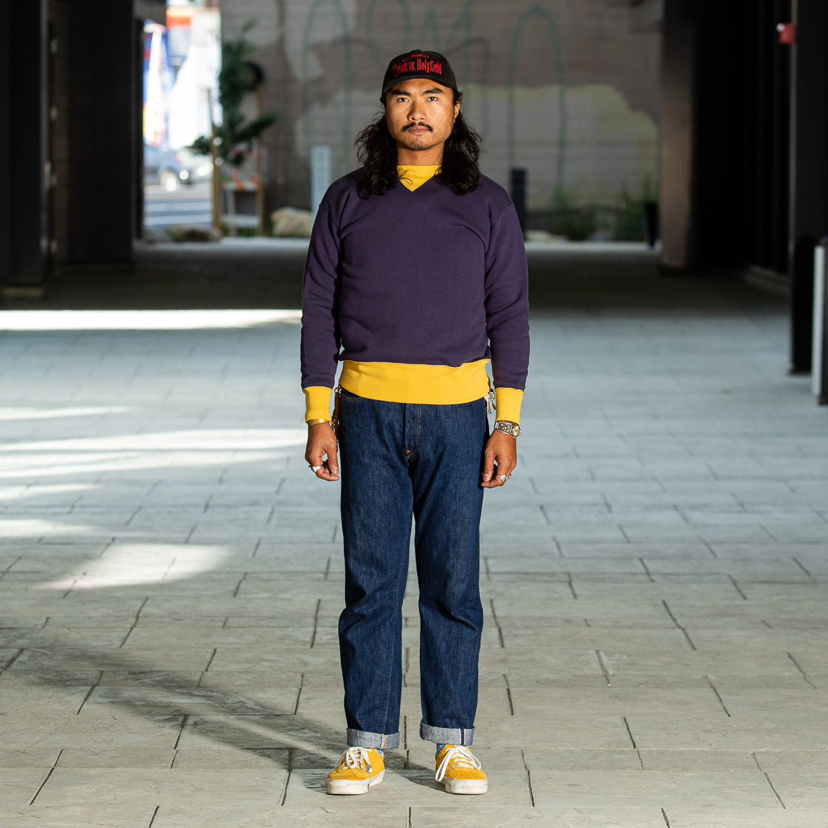 The Real McCoy's Loopwheel Crewneck Sweatshirt - Two-Tone Blue/Yellow - Standard & Strange