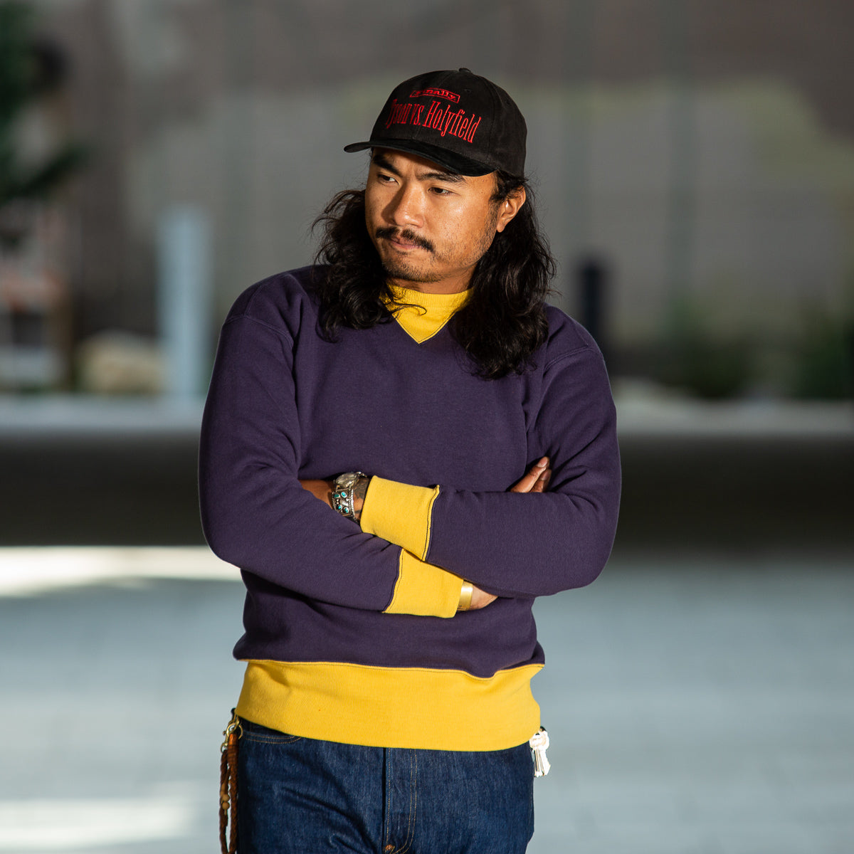 The Real McCoy's Loopwheel Crewneck Sweatshirt - Two-Tone Blue/Yellow - Standard & Strange