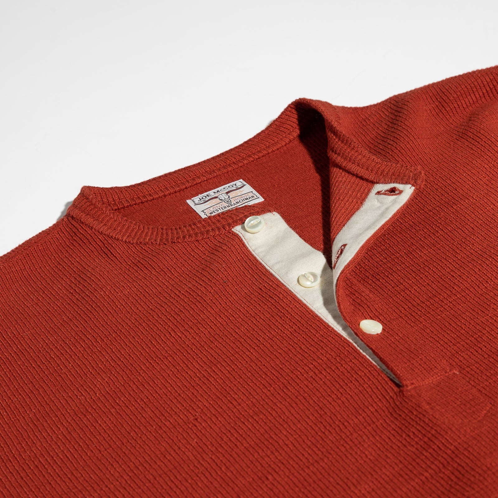 The Real McCoy's Western Cardigan Stitch Henley Shirt - Brick Red - Standard & Strange