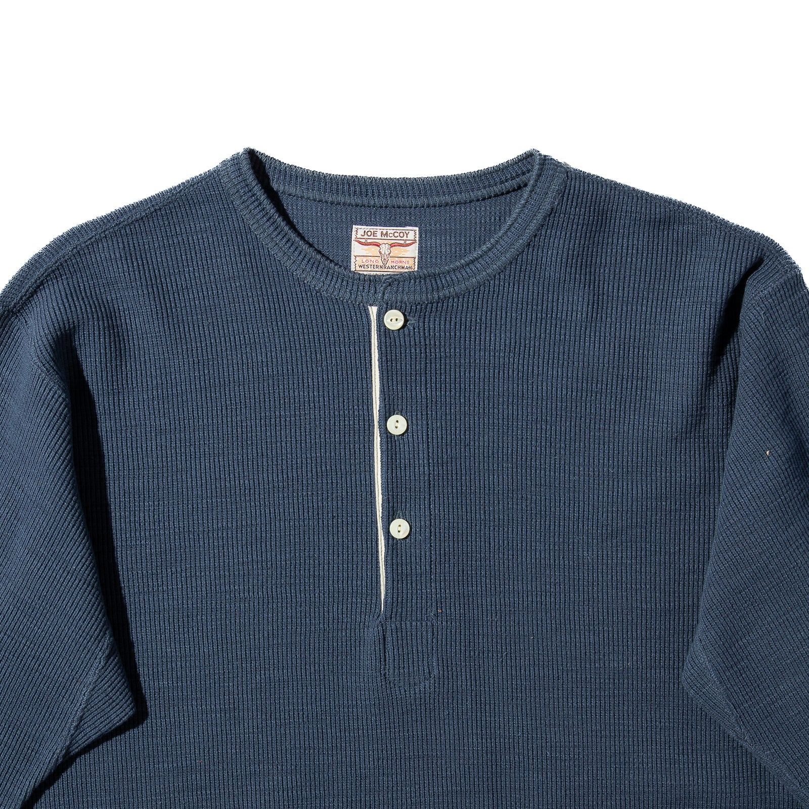 The Real McCoy's Western Cardigan Stitch Henley Shirt - Cobalt - Standard & Strange