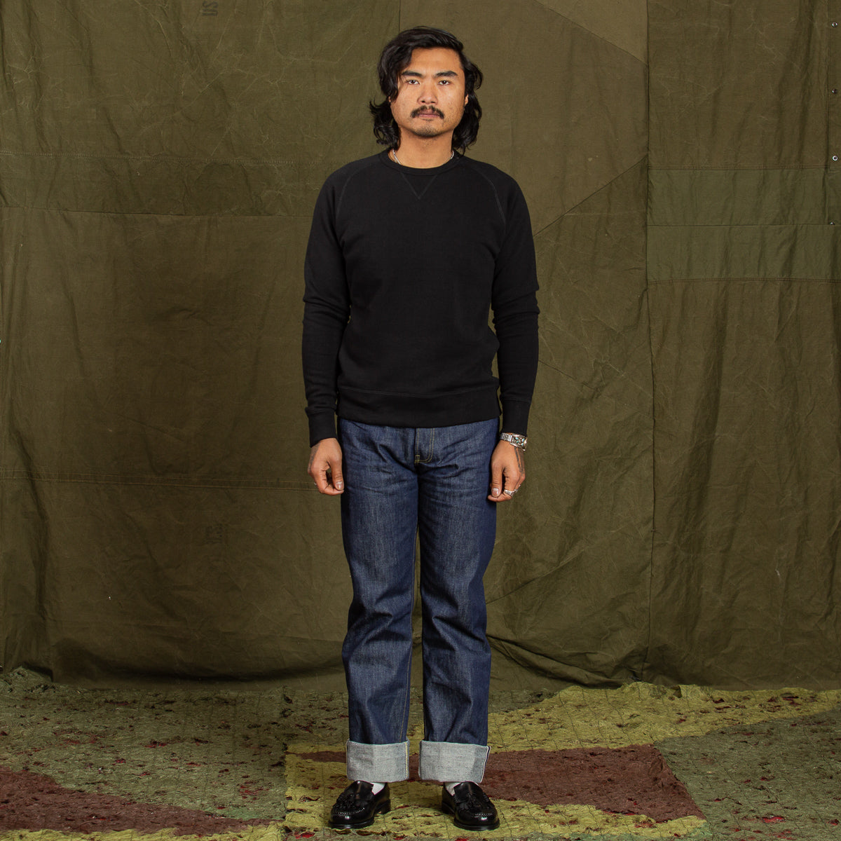 Standard & Strange Wakayama Special Loopwheel Raglan Crewneck Sweatshirt - Black - Standard & Strange