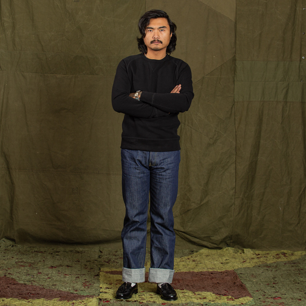 Standard & Strange Wakayama Special Loopwheel Raglan Crewneck Sweatshirt - Black - Standard & Strange