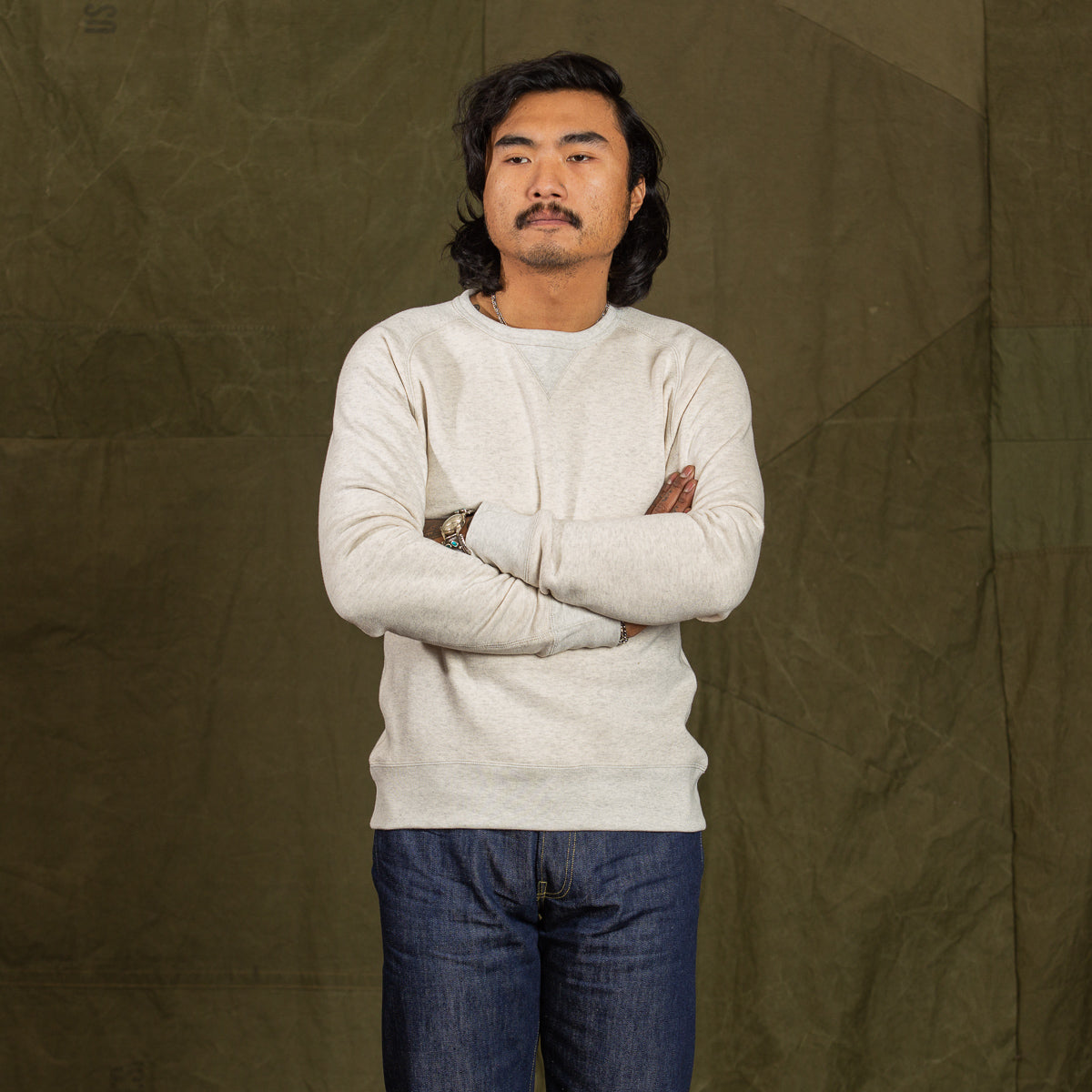 Standard & Strange Wakayama Special Loopwheel Raglan Crewneck Sweatshirt - Heather Gray - Standard & Strange