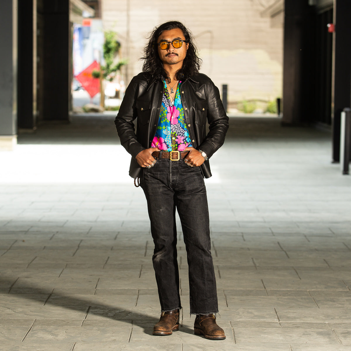 Y'2 Leather Steer Oil Western Shirt - Black (SS-13) - Standard & Strange