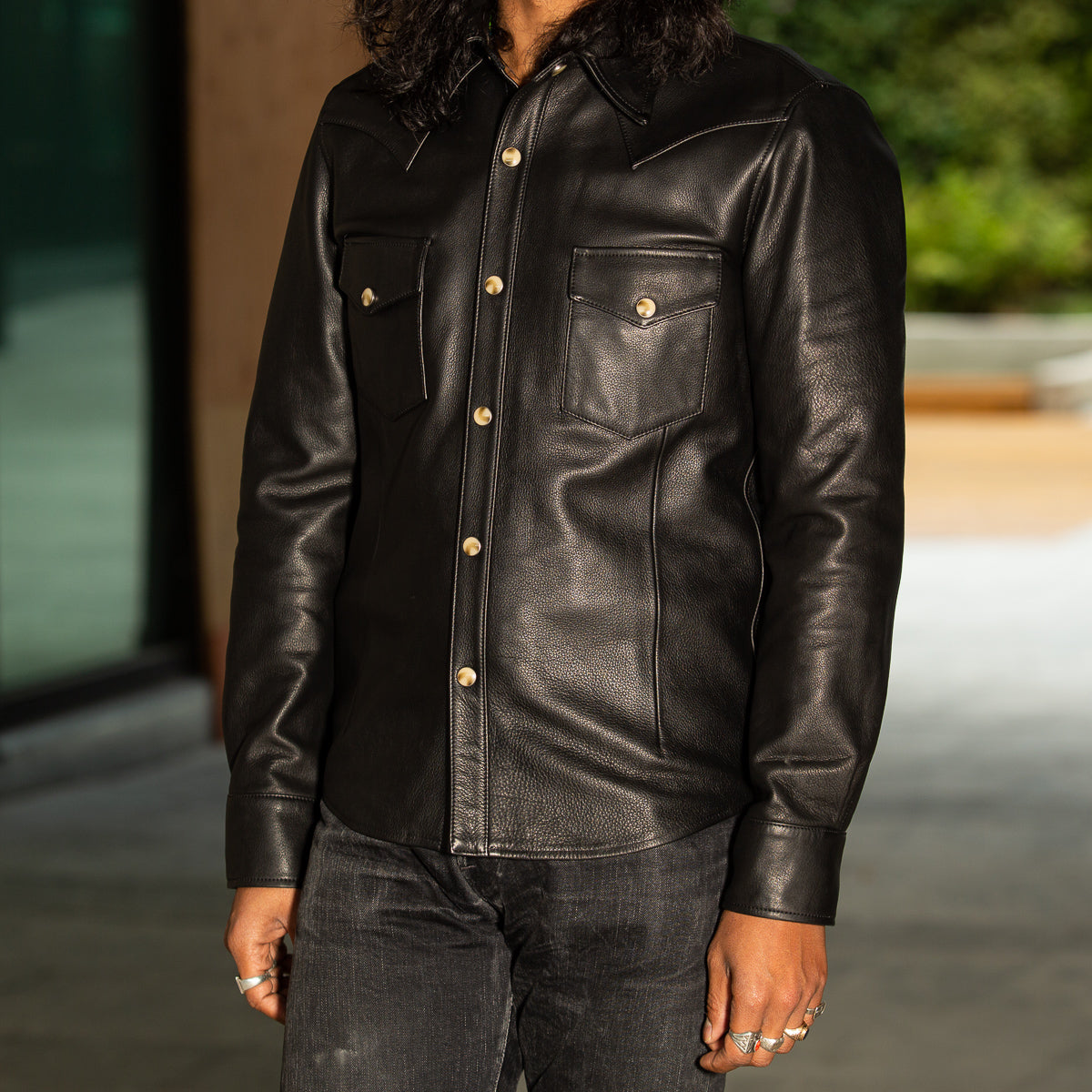 Y'2 Leather Steer Oil Western Shirt - Black (SS-13) - Standard & Strange