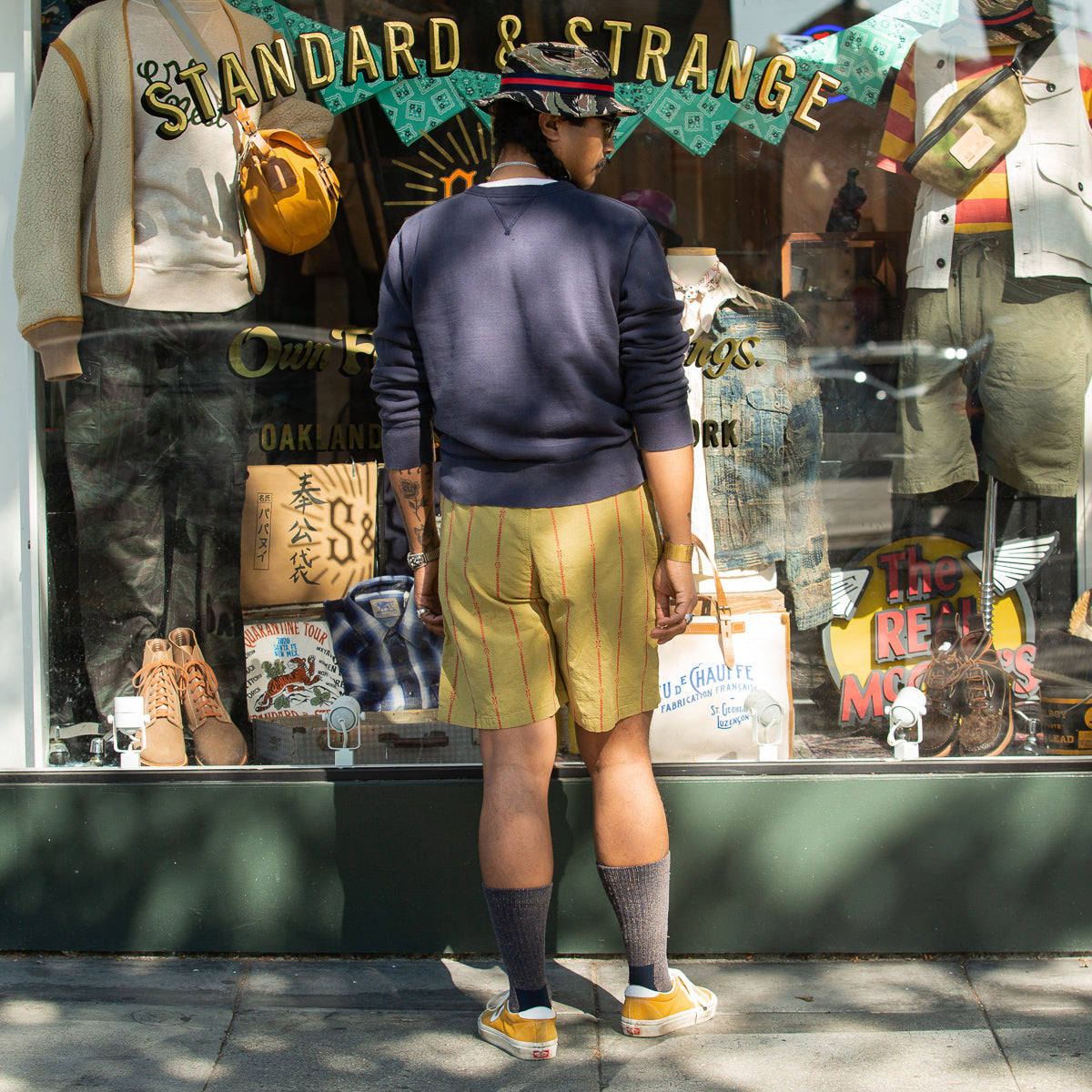 Kapital Cotton Linen SIAM Stripe EASY Shorts - Light Khaki - Standard & Strange