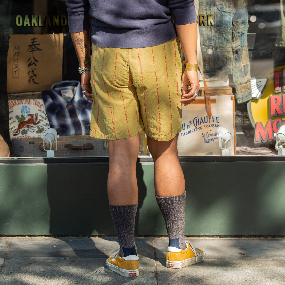 Kapital Cotton Linen SIAM Stripe EASY Shorts - Light Khaki - Standard & Strange