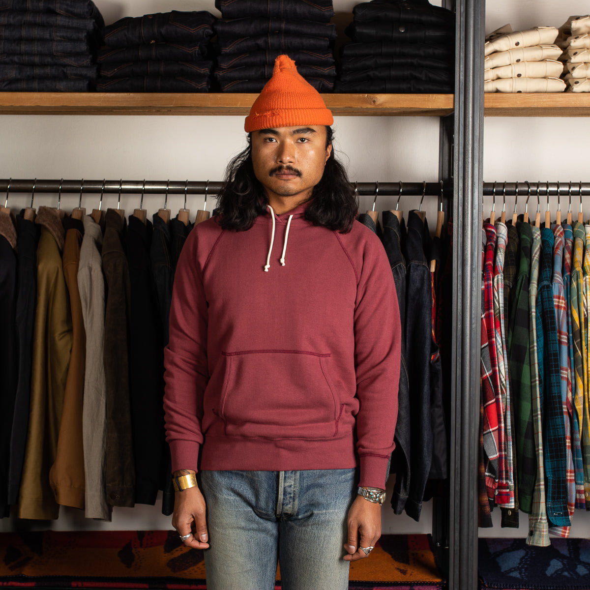 The Real McCoy's 9oz Loopwheel Pullover Hoodie - Maroon - Standard & Strange