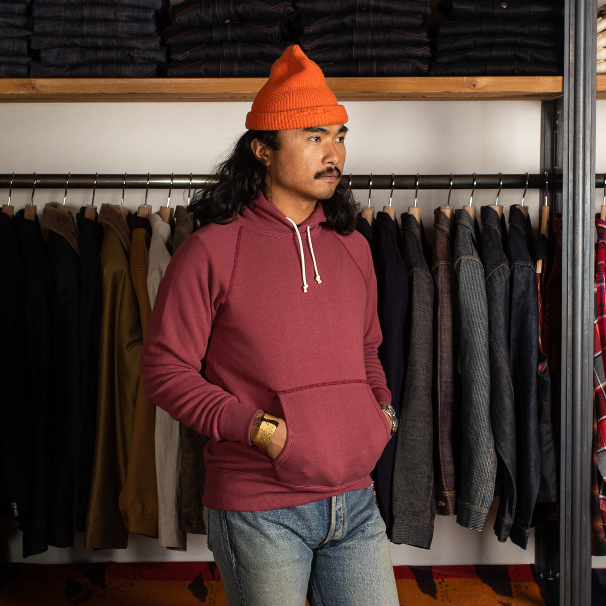 The Real McCoy's 9oz Loopwheel Pullover Hoodie - Maroon - Standard & Strange
