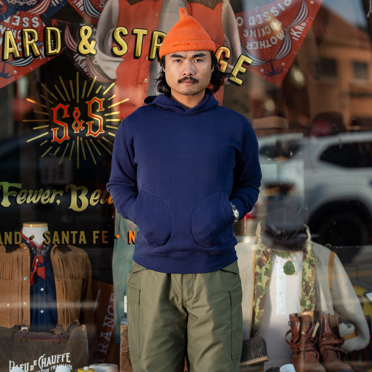 The Real McCoy's Boxing Glove Pocket Hooded Sweatshirt - Navy - Standard & Strange