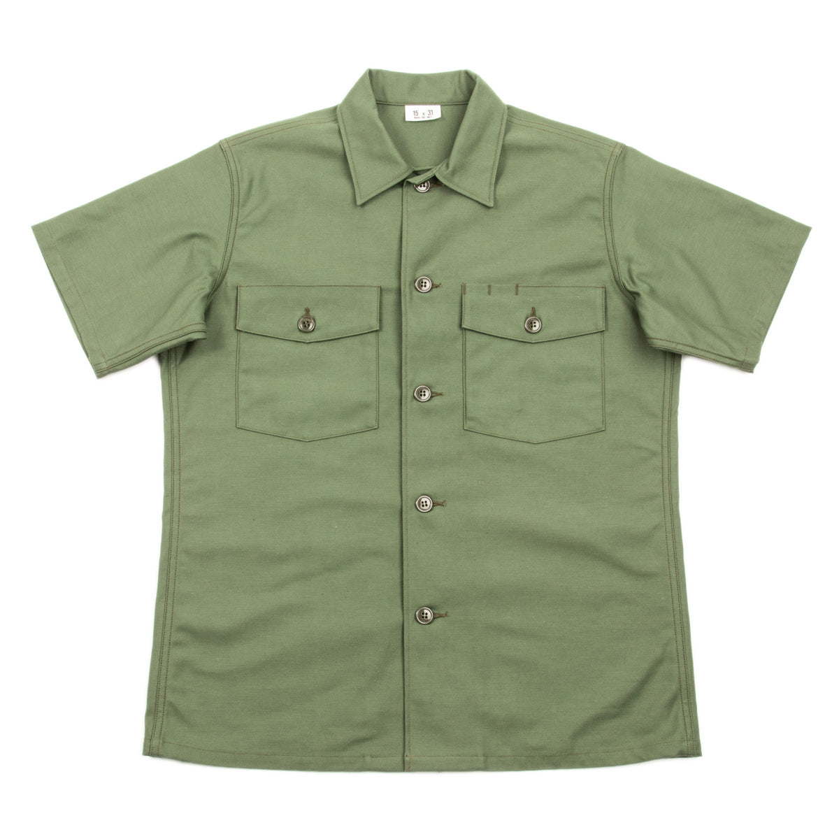 The Real McCoy's Cotton Sateen Shirt S/S - Olive Green - Standard & Strange
