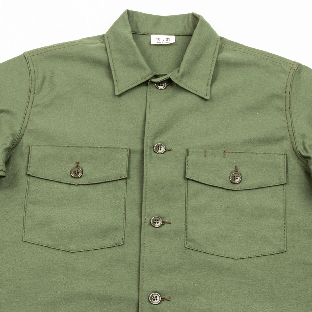 The Real McCoy's Cotton Sateen Shirt S/S - Olive Green - Standard & Strange