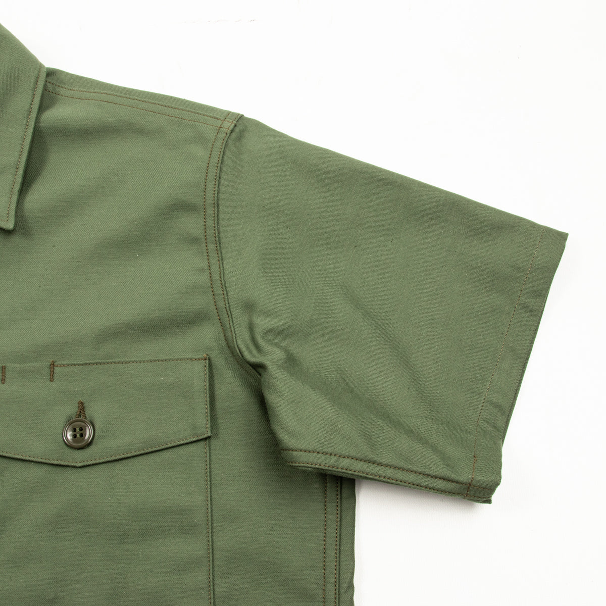The Real McCoy's Cotton Sateen Shirt S/S - Olive Green - Standard & Strange