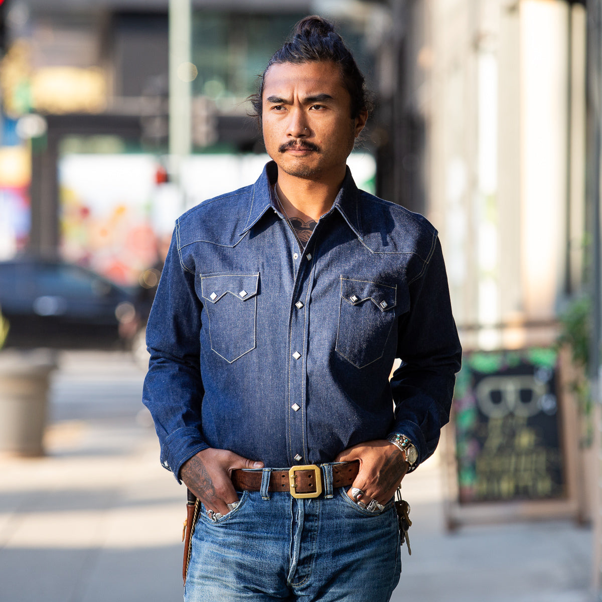 The Real McCoy's Denim Western Shirt / Sawtooth - Indigo - Standard & Strange