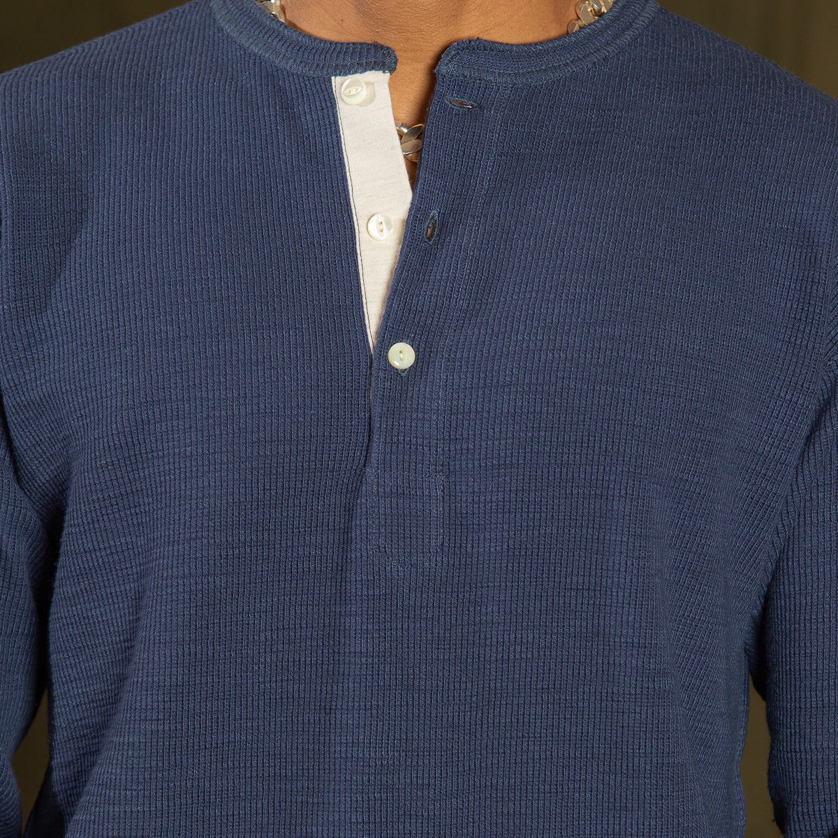 The Real McCoy's Western Cardigan Stitch Henley Shirt - Cobalt - Standard & Strange