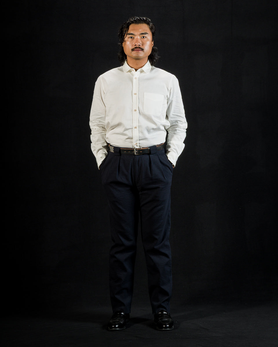 1st PAT-RN Georg Trousers - Dark Blue Pinpoint Cotton/Linen - Standard & Strange