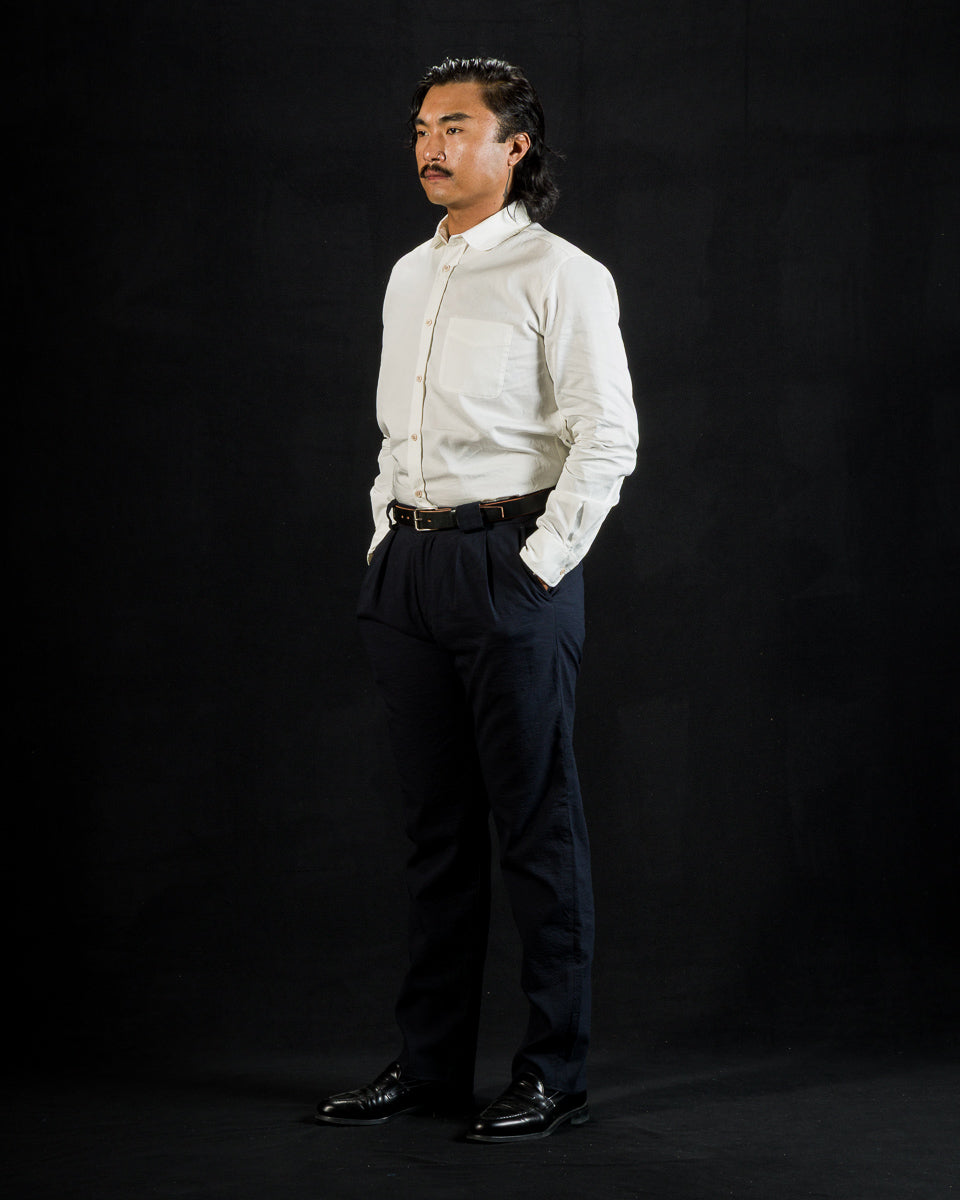 1st PAT-RN Georg Trousers - Dark Blue Pinpoint Cotton/Linen - Standard & Strange