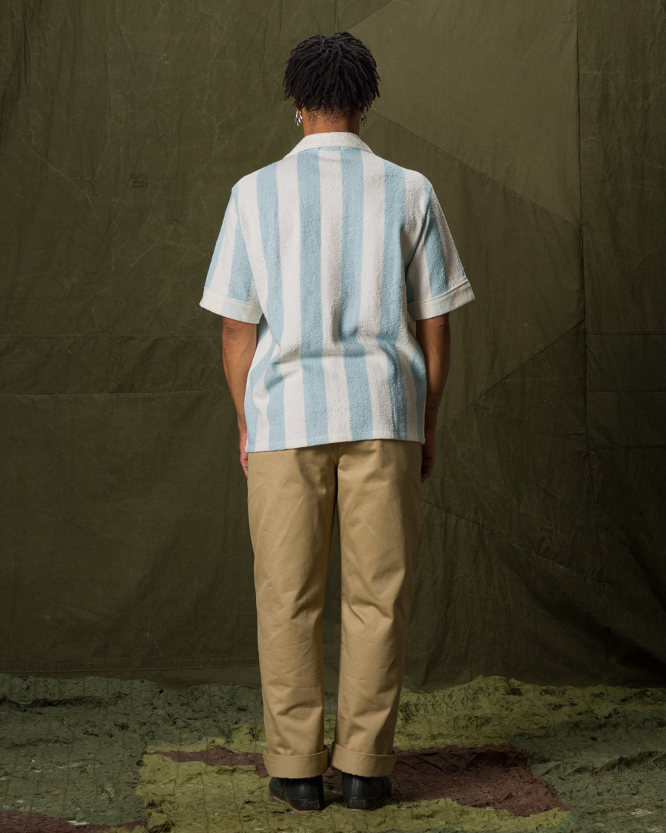 The Real McCoy's Stripe Cotton Pile Beach Shirt - Light Blue