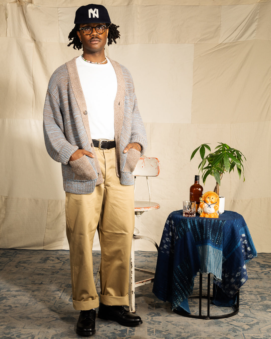 AgAwd アガウド　Uneven Cardigan BRN Indi + Ash Ren Cardigan - Undyed Brown Alpaca/Medium Indigo