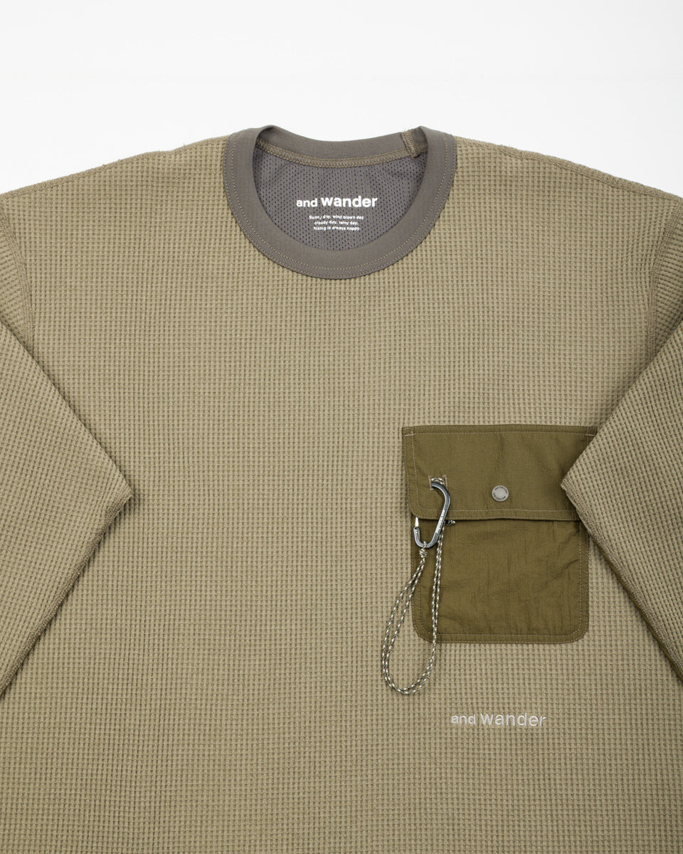 And Wander PE Waffle Long Sleeve Tee - Khaki - Standard & Strange