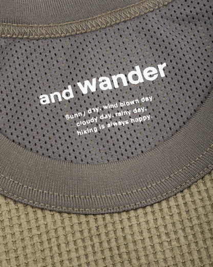 And Wander PE Waffle Long Sleeve Tee - Khaki - Standard & Strange