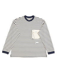 And Wander Stripe Pocket L/S T - Off White Large - Standard & Strange