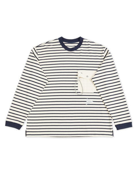 And Wander Stripe Pocket L/S T - Off White Large - Standard & Strange