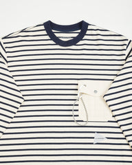 And Wander Stripe Pocket L/S T - Off White Large - Standard & Strange