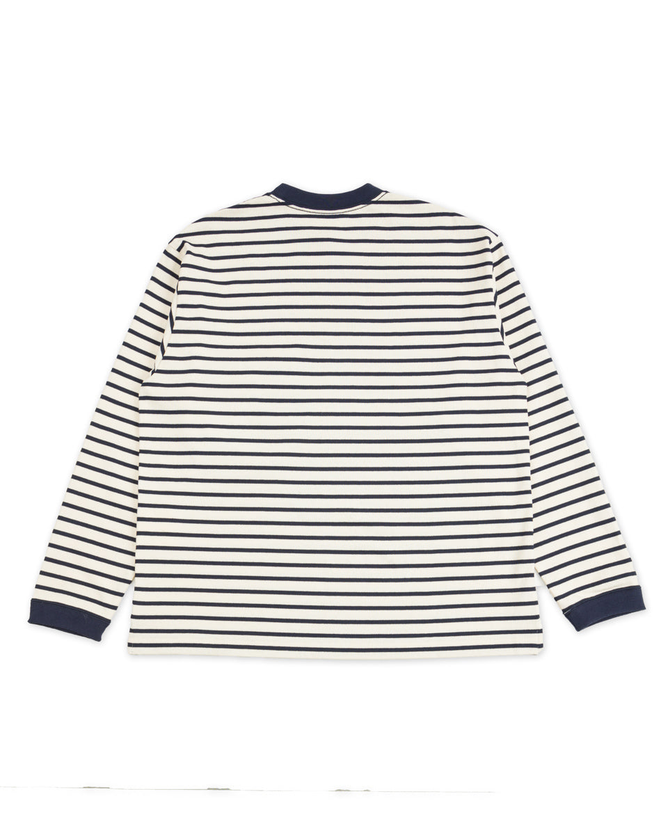 And Wander Stripe Pocket L/S T - Off White Large - Standard & Strange