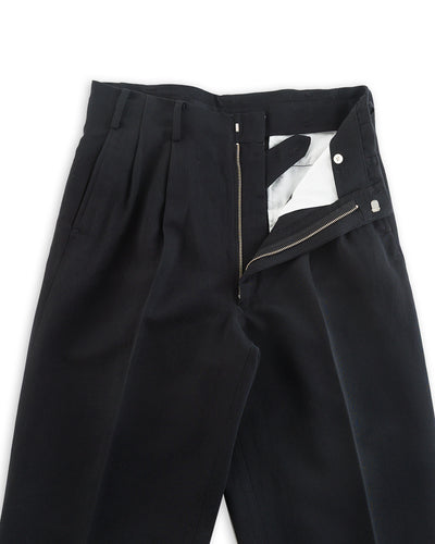 Attractions Double Pleats Trousers - Black Wool Linen - Standard & Strange