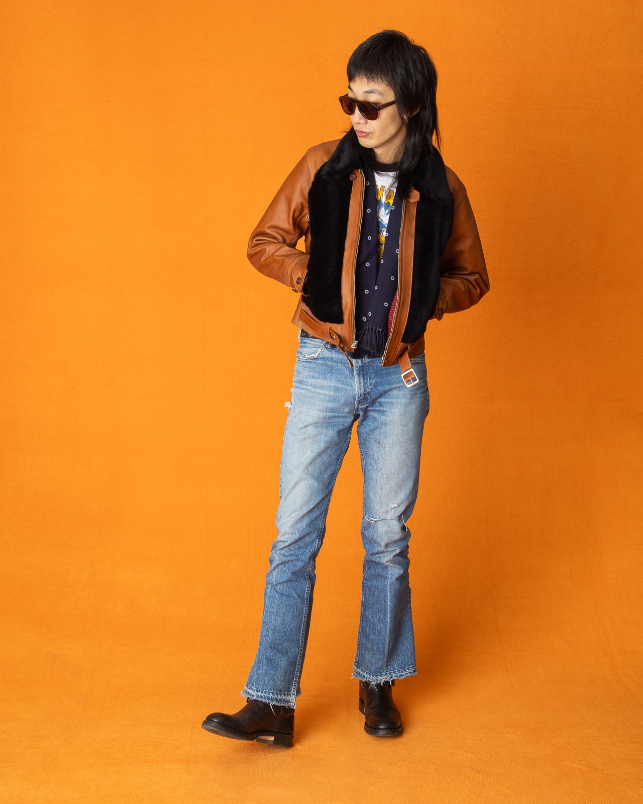 Attractions Limited Guidi Calfskin Grizzly Jacket - Brown x Navy