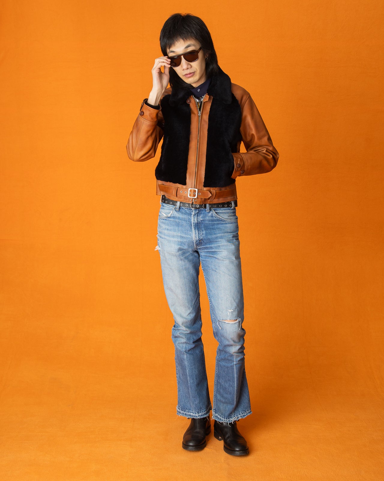 Attractions Limited Guidi Calfskin Grizzly Jacket - Brown x Navy