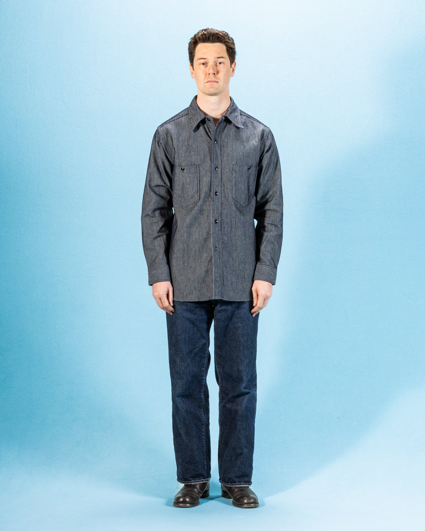 Black Sign 10 oz Dobby Denim Open Pocket Work Shirt - Dark Indigo - Standard & Strange