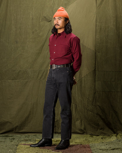 Black Sign 1920s Cow Boy Flannel Shirt - Bordeaux - Standard & Strange