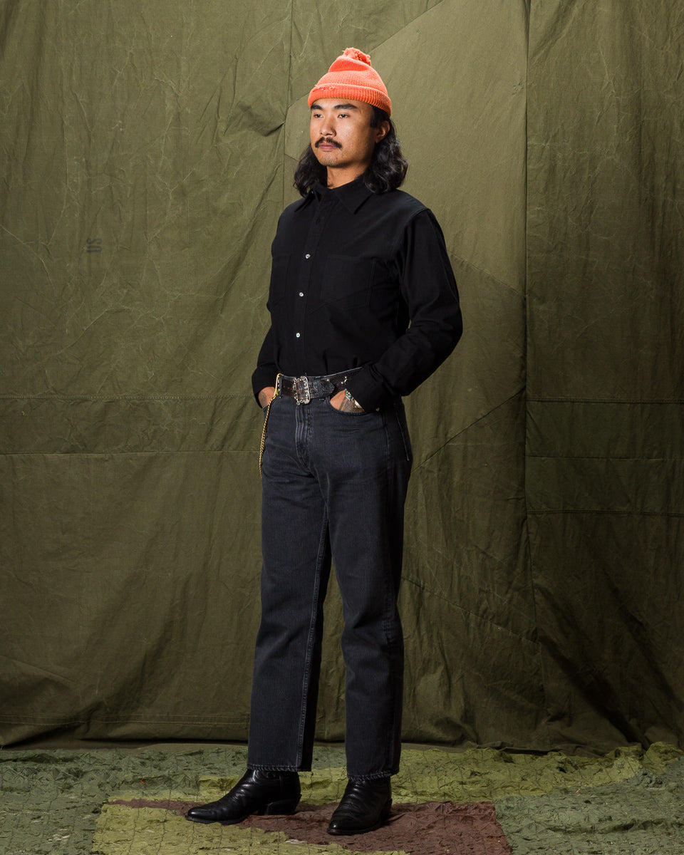 Black Sign 1920s Cow Boy Flannel Shirt - Midnight Black - Standard & Strange