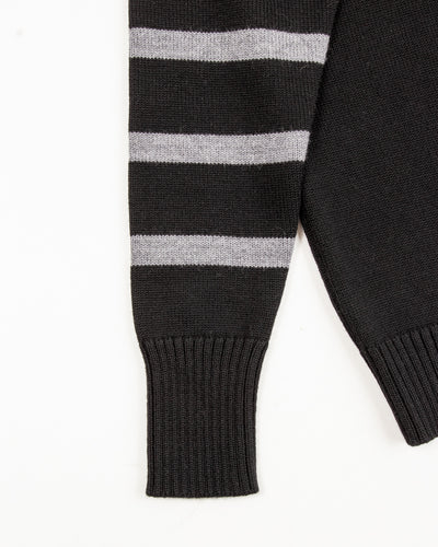 Black Sign 1920s Worsted Byron Collar Jersey x Border Sleeves - Mat Black x Rat Gray Border - Standard & Strange