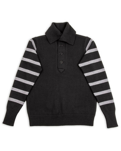 Black Sign 1920s Worsted Byron Collar Jersey x Border Sleeves - Mat Black x Rat Gray Border - Standard & Strange