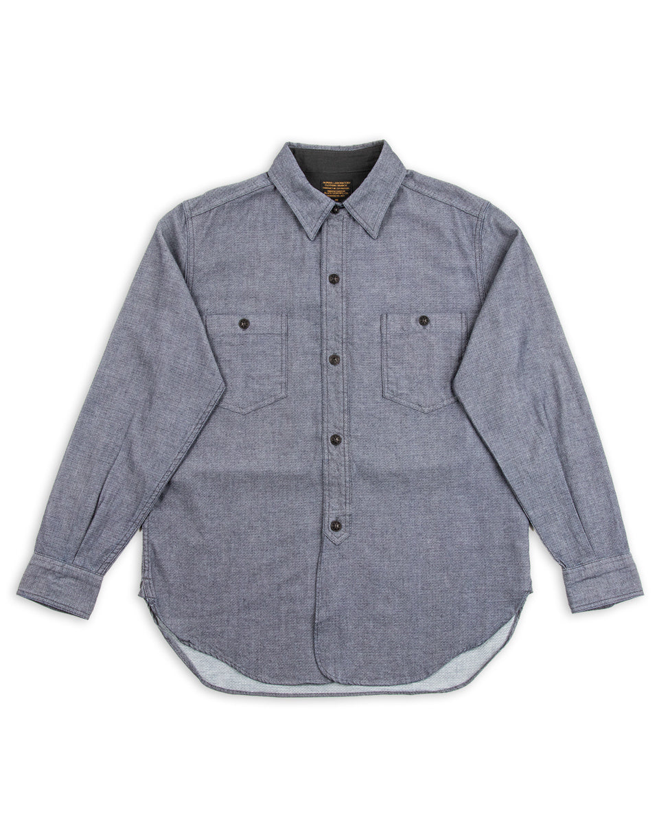 1930s 5.5oz Indigo Dobby Chambray Solder Shirt - Indigo