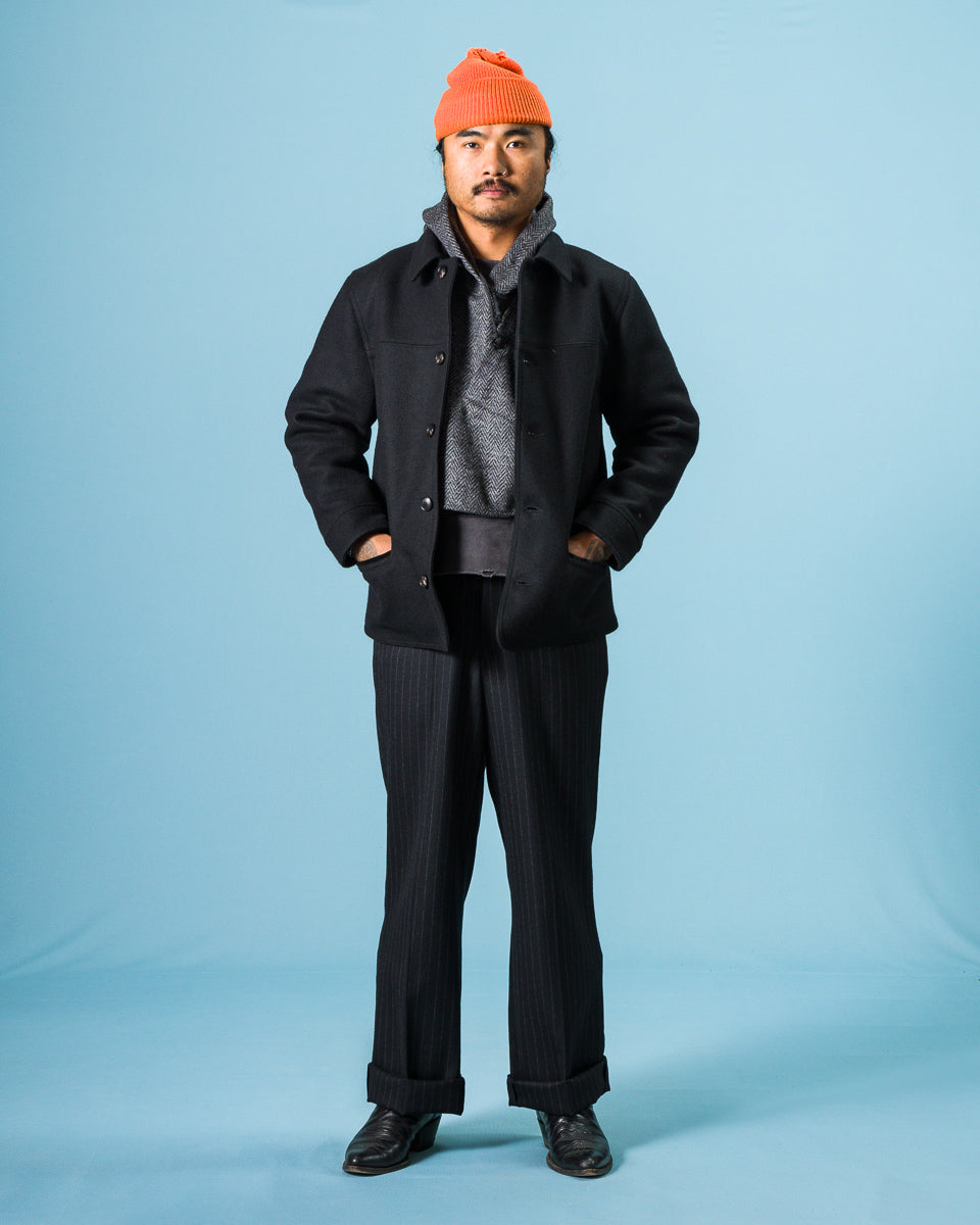 Black Sign 1930s Wool Melton Duce Coat - Midnight Black