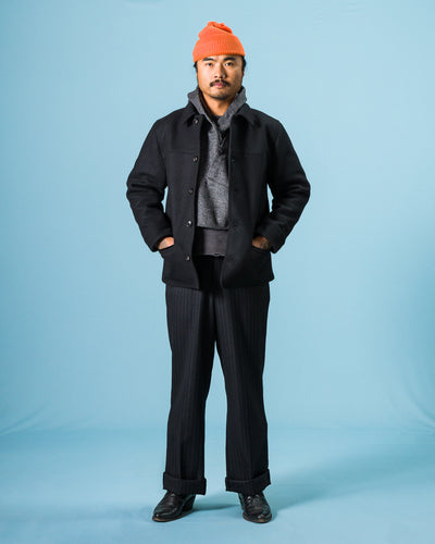 Black Sign 1930s Wool Melton Duce Coat - Midnight Black - Standard & Strange