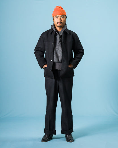 Black Sign 1930s Wool Melton Duce Coat - Midnight Black - Standard & Strange