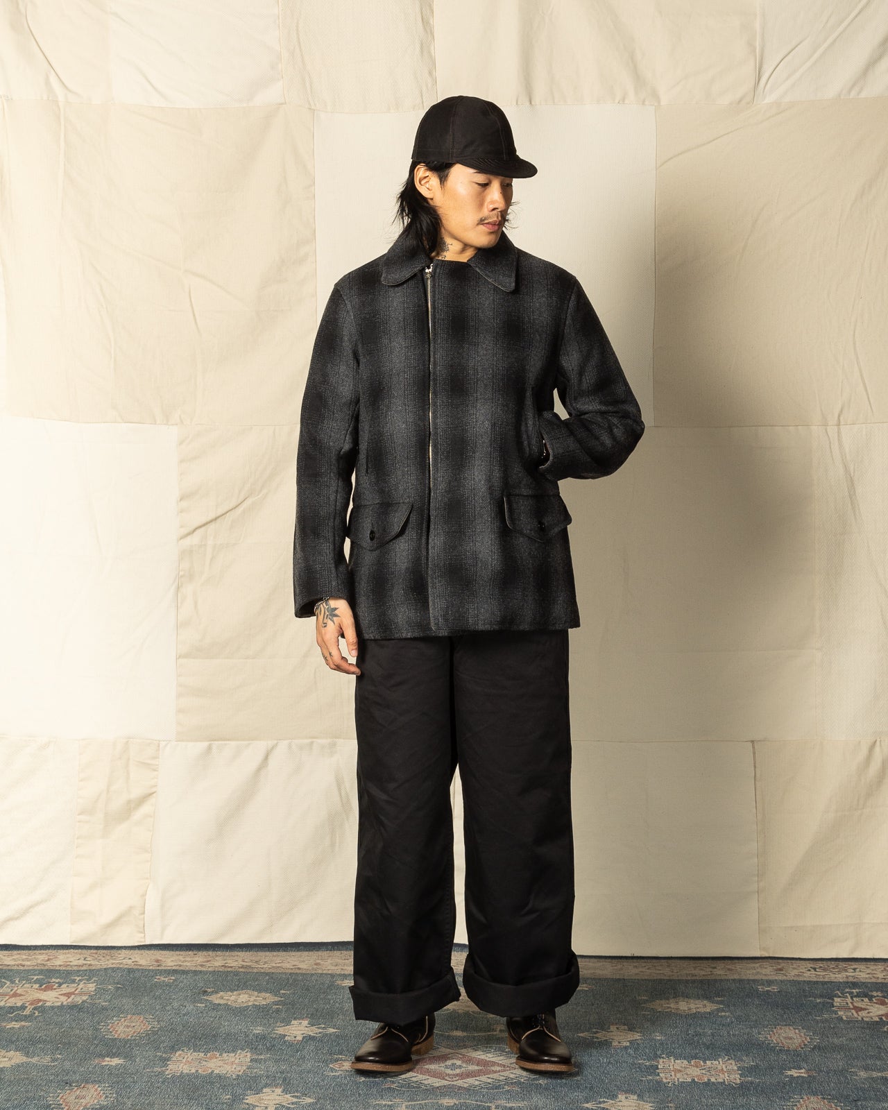 Black Sign 1940s 2-Way Field Jacket - Rat Gray Ombre Check - Standard & Strange